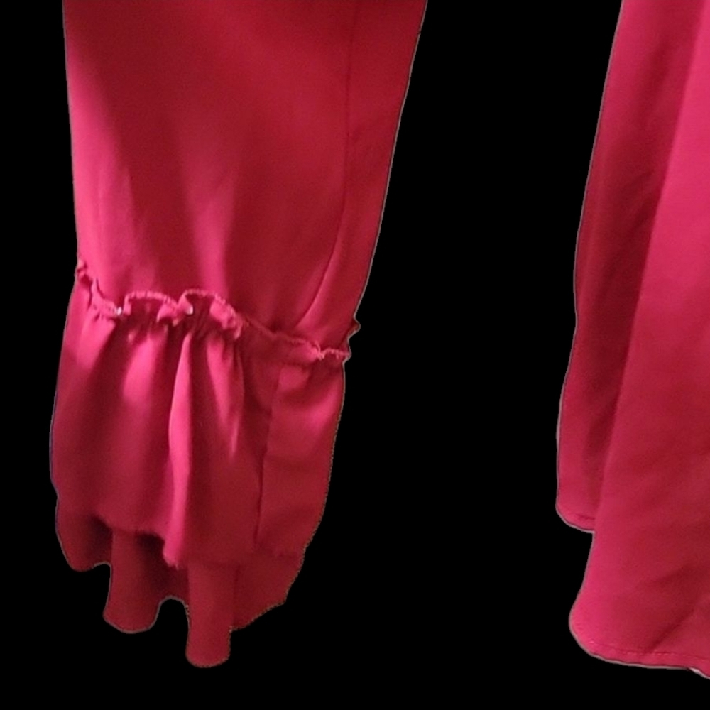 Tacera Red Bell Sleeve Blouse with Mandarin Collar - Picture 3 of 4